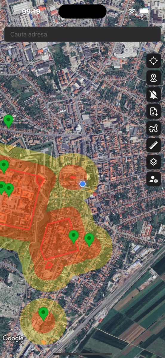 Satellite view with site danger zones